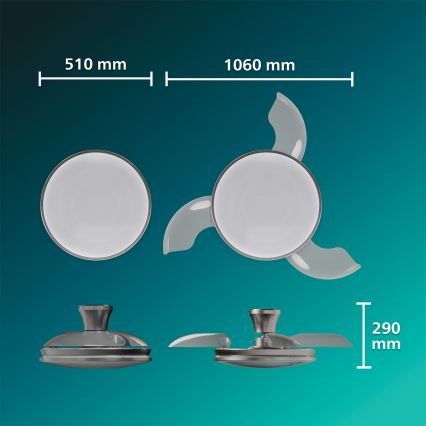 Philips - LED Stmívatelné stropní svítidlo s ventilátorem ATLAS LED/35W/230V matný chrom + dálkové ovládání