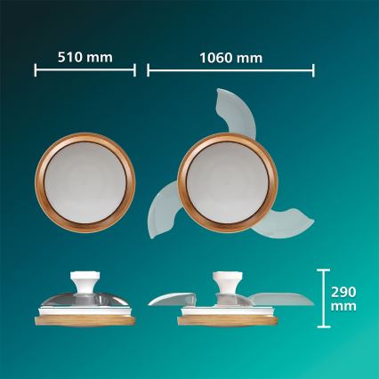 Philips - LED Stmívatelné stropní svítidlo s ventilátorem BLISS LED/35W/230V hnědá + dálkové ovládání