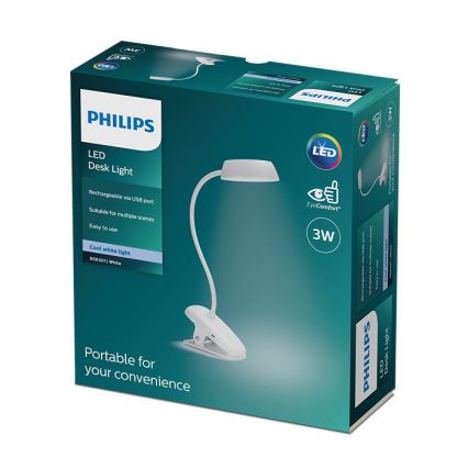 Philips - LED Stmívatelná lampa s klipem DONUTCLIP LED/3W/5V 1200 mAh CRI 90 bílá