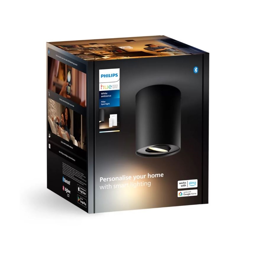 Philips - LED Stmívatelné bodové svítidlo Hue PILLAR 1xGU10/4,2W/230V 2200-6500K + dálkové ovládání černá