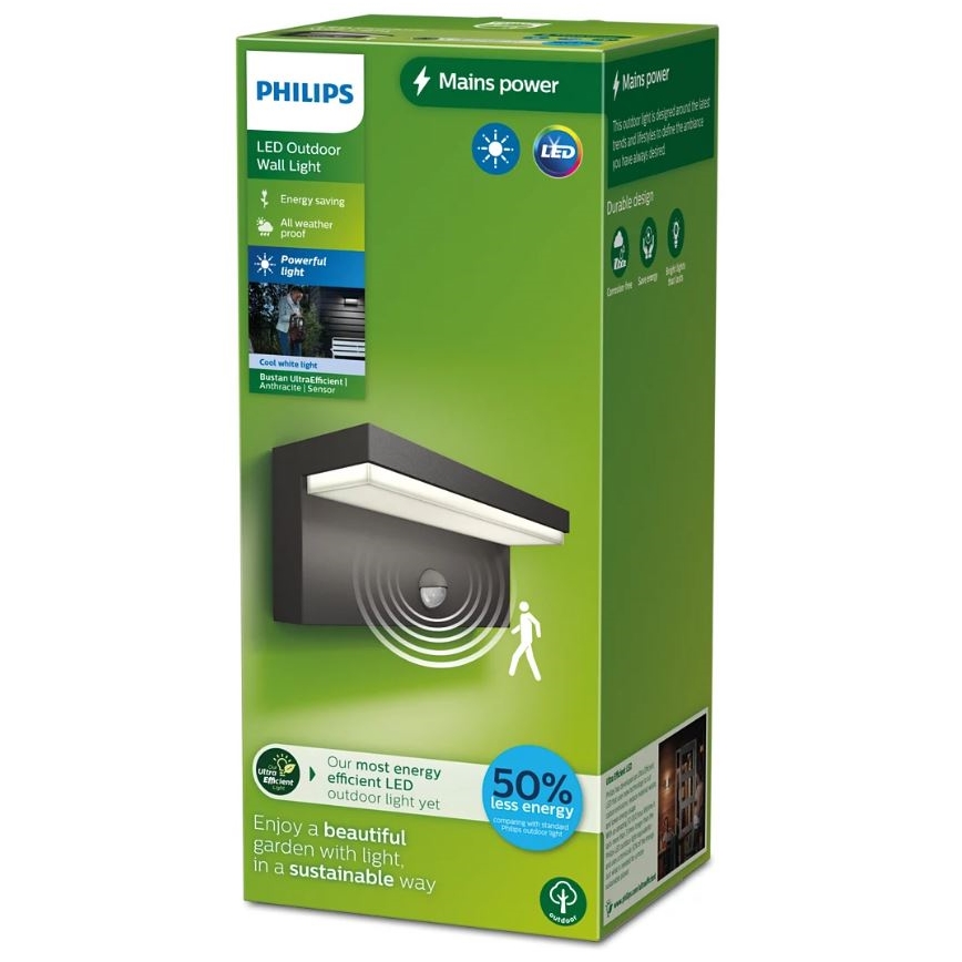 Philips - LED Venkovní nástěnné svítidlo se senzorem BUSTAN LED/3,8W/230V 4000K IP44