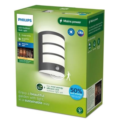 Philips - LED Venkovní nástěnné svítidlo se senzorem PYTHON LED/3,8W/230V IP44