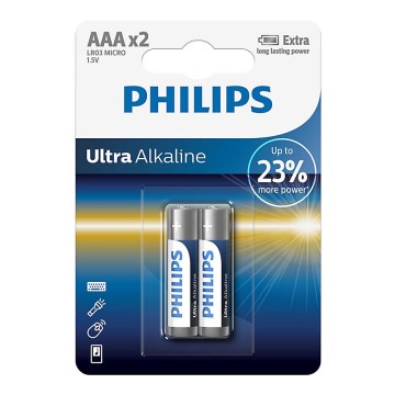 Philips LR03E2B/10 - 2 ks Alkalická baterie AAA ULTRA ALKALINE 1,5V 1250mAh