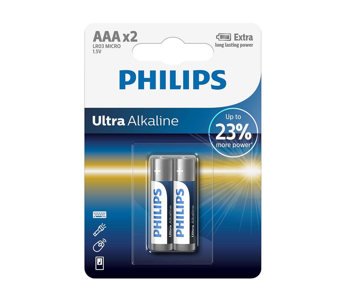 Philips Philips LR03E2B/10 - 2 ks Alkalická baterie AAA ULTRA ALKALINE 1,5V 1250mAh P2190