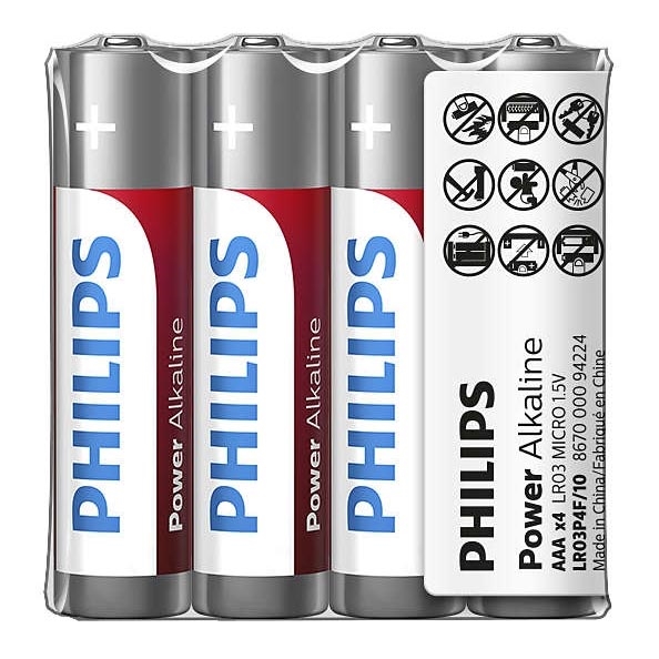 Philips LR03P4F/10 - 4 ks Alkalická baterie AAA POWER ALKALINE 1,5V 1150mAh