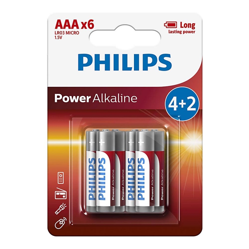 Philips LR03P6BP/10 - 6 ks Alkalická baterie AAA POWER ALKALINE 1,5V 1150mAh