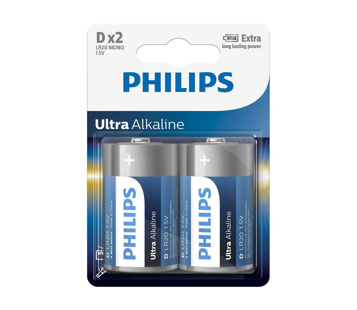 Philips Philips LR20E2B/10 - 2 ks Alkalická baterie D ULTRA ALKALINE 1,5V 15000mAh P2192