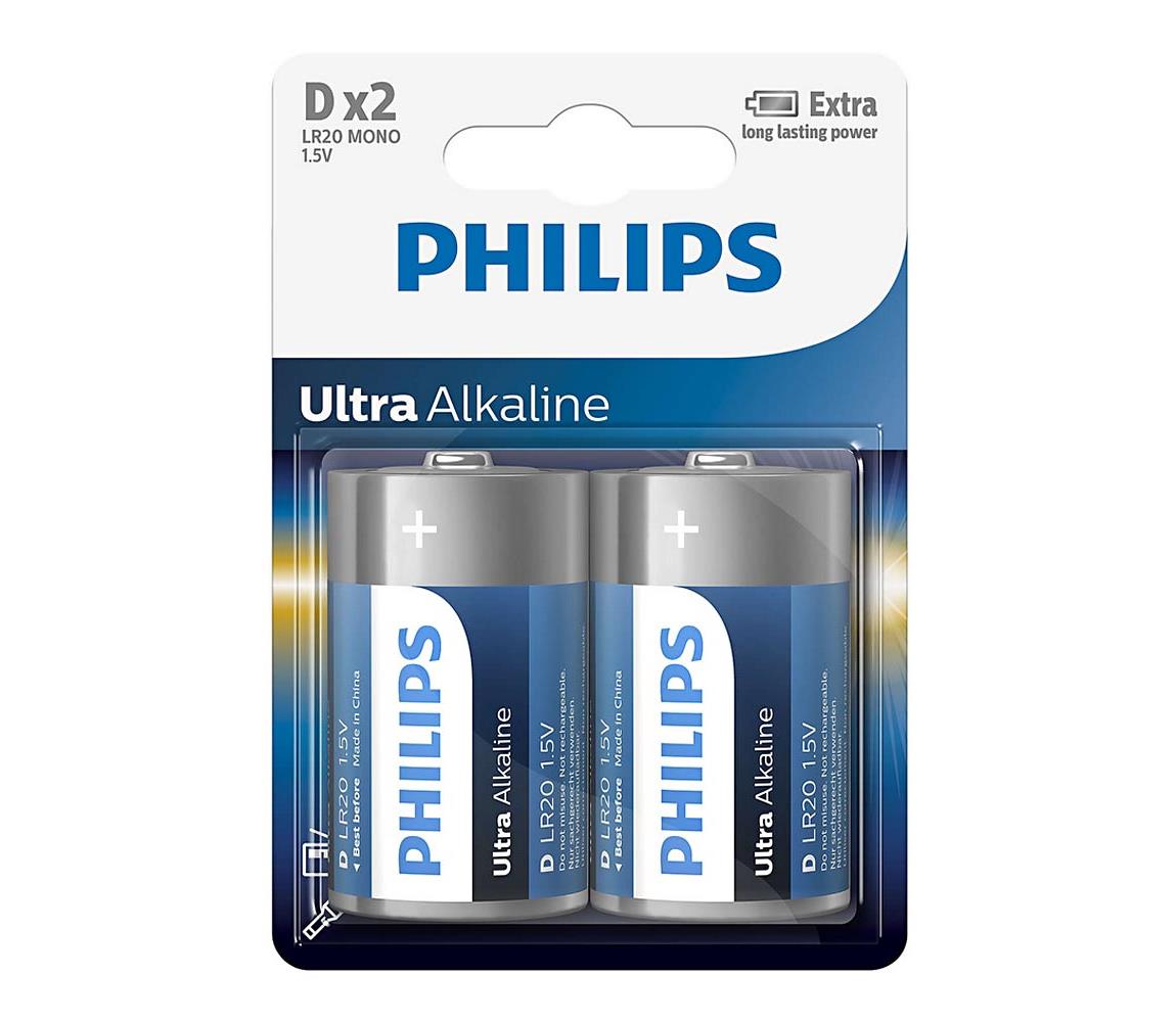 Philips Philips LR20E2B/10 - 2 ks Alkalická baterie D ULTRA ALKALINE 1,5V P2192