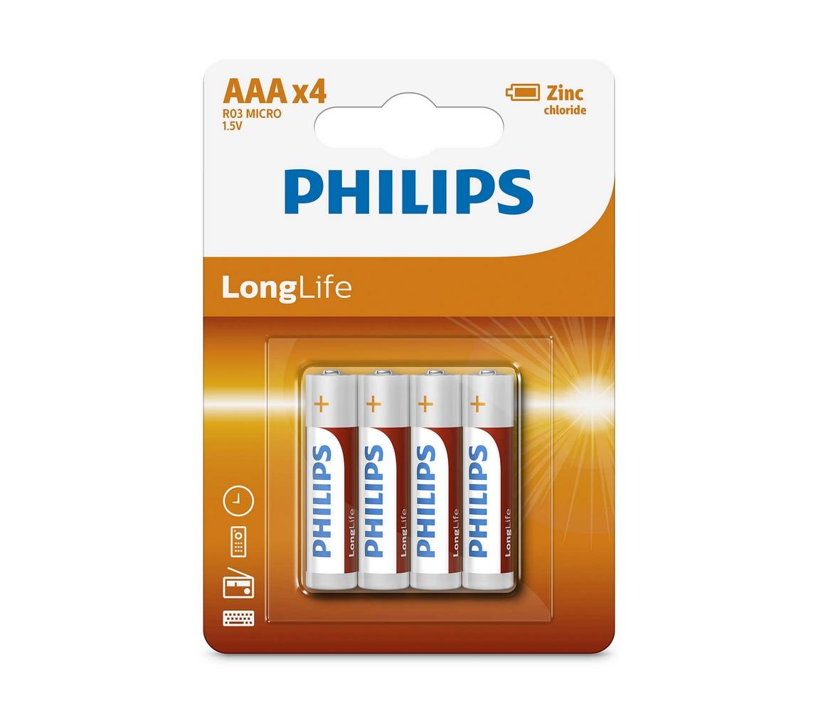 Philips Philips R03L4B/10 - 4 ks Zinkochloridová baterie AAA LONGLIFE 1,5V 450mAh P2208