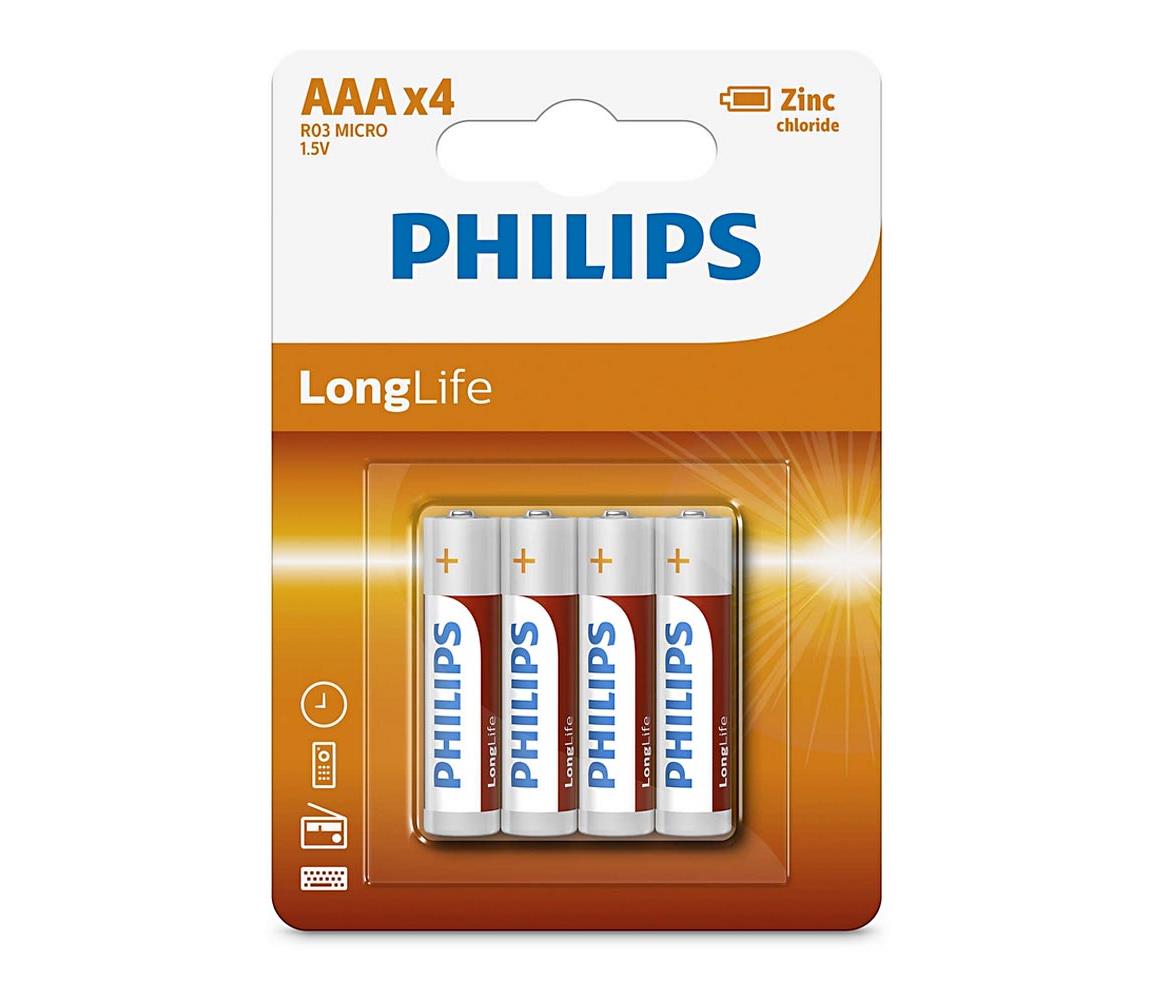 Philips Philips R03L4B/10 - 4 ks Zinkochloridová baterie AAA LONGLIFE 1,5V P2208