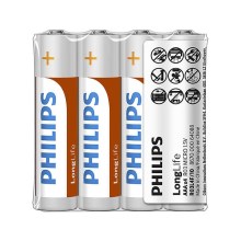 Philips R03L4F/10 - 4 ks Zinkochloridová baterie AAA LONGLIFE 1,5V 450mAh