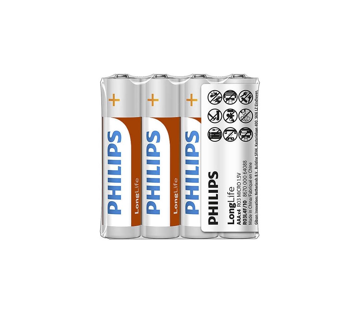 Philips Philips R03L4F/10 - 4 ks Zinkochloridová baterie AAA LONGLIFE 1,5V 450mAh P2214