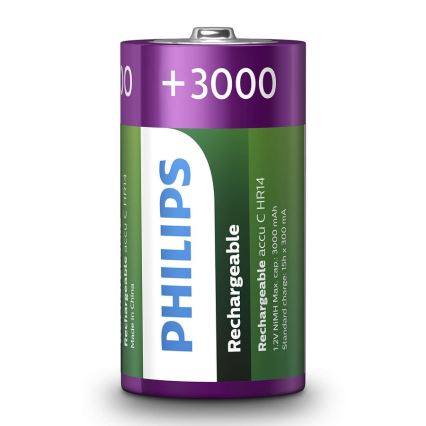 Philips R14B2A300/10 - 2 ks Nabíjecí baterie C MULTILIFE NiMH/1,2V/3000 mAh