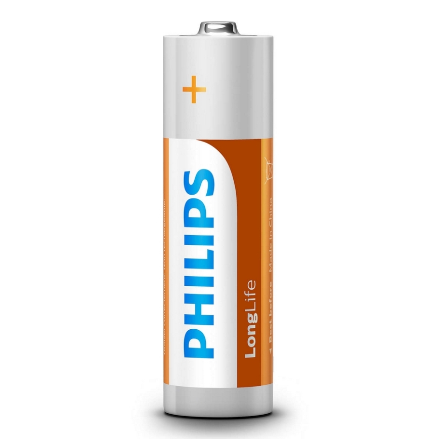 Philips R6L4F/10 - 4 ks Zinkochloridová baterie AA LONGLIFE 1,5V