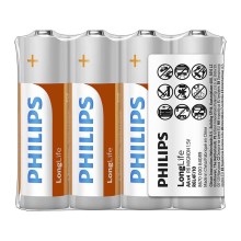 Philips R6L4F/10 - 4 ks Zinkochloridová baterie AA LONGLIFE 1,5V