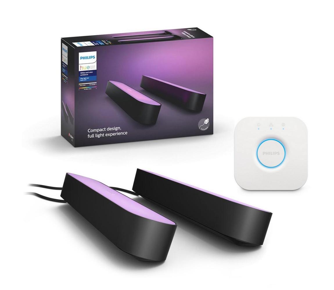Philips - SADA 2x LED RGB Stm. stolní lampa Hue PLAY WACA 6W/230V + Hue bridge P2790+P1408 Černá