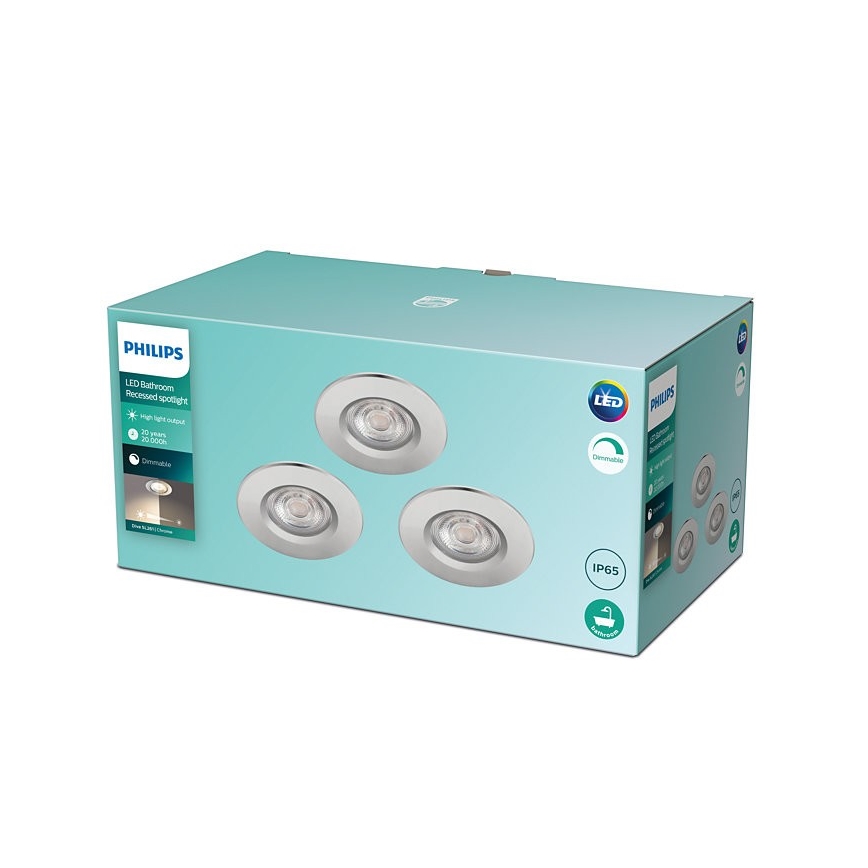 Philips - SADA 3x LED Stmívatelné koupelnové svítidlo DIVE LED/5W/230V IP65