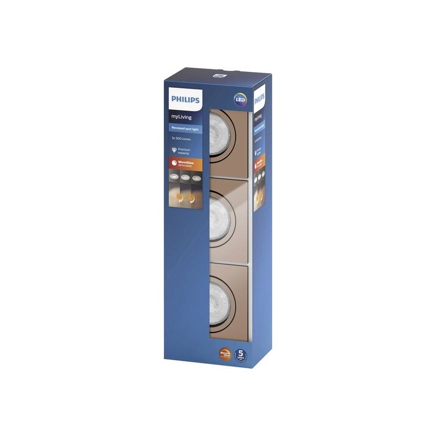 Philips 50393/05/P0 - SADA 3x LED Stmívatelné podhledové svítidlo SHELLBARK 1xLED/4,5W/230V 2200-2700K