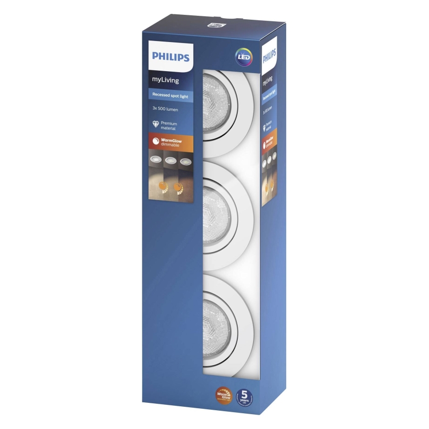 Philips 50203/31/P0 - SADA 3x LED Stmívatelné podhledové svítidlo SHELLBARK Warm Glow 1xLED/4,5W/230V 2200-2700K