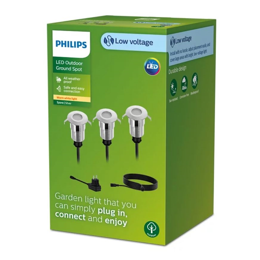 Philips - SADA 3x LED Venkovní zápustné svítidlo SPORE LED/1W/24/230V IP67
