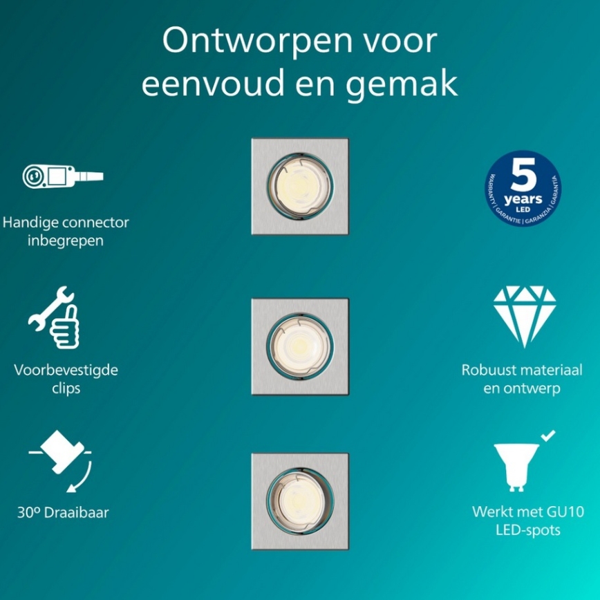 Philips - SADA 3x Podhledové svítidlo PERIDOT 1xGU10/7W/230V stříbrná