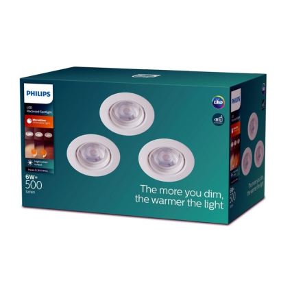Philips - SADA 3x LED Stmívatelné podhledové svítidlo IMPALA Warm Glow LED/6W/230V