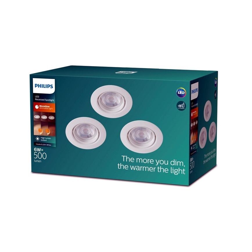 Philips - SADA 3x LED Stmívatelné podhledové svítidlo IMPALA Warm Glow LED/6W/230V