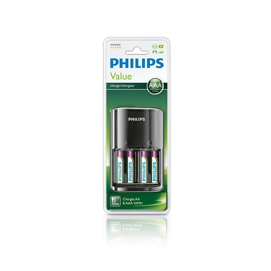 Philips SCB1450NB/12 - Nabíječka baterií MULTILIFE 4xAAA 800 mAh 230V