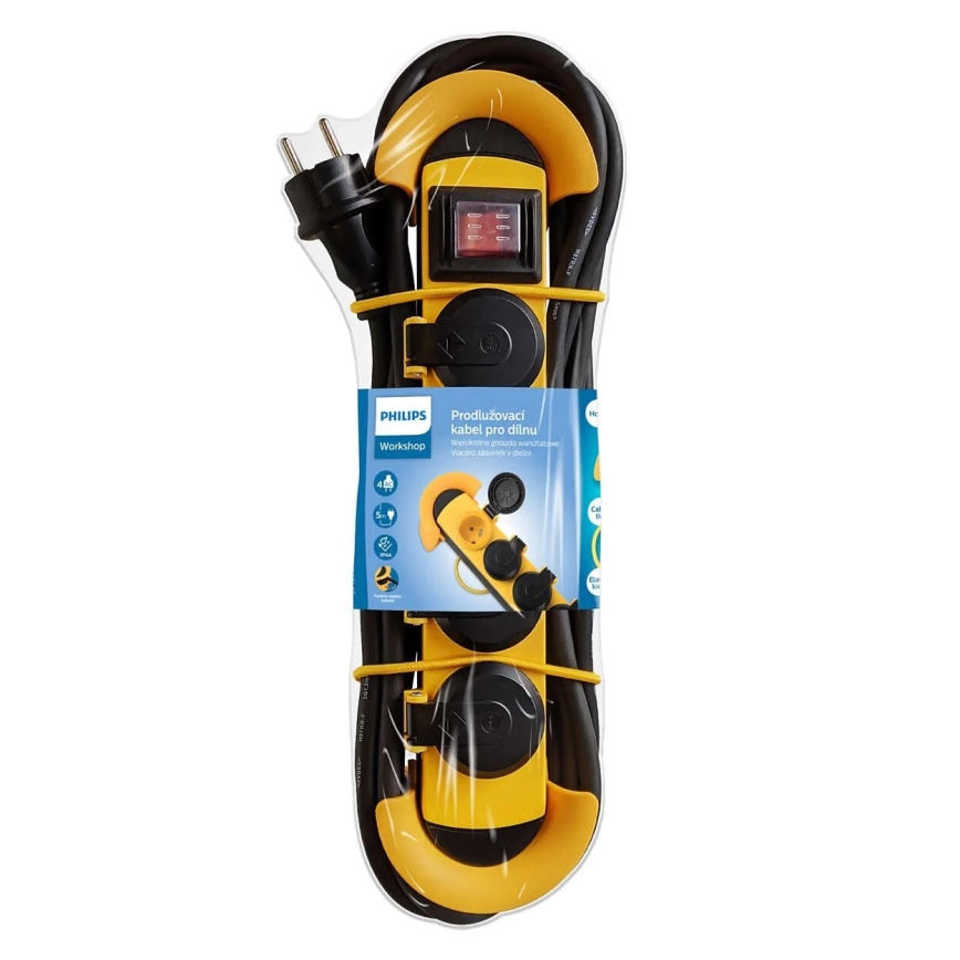 Philips SPN5140YC/60 - Prodlužovací kabel s vypínačem 4Z 5m IP44