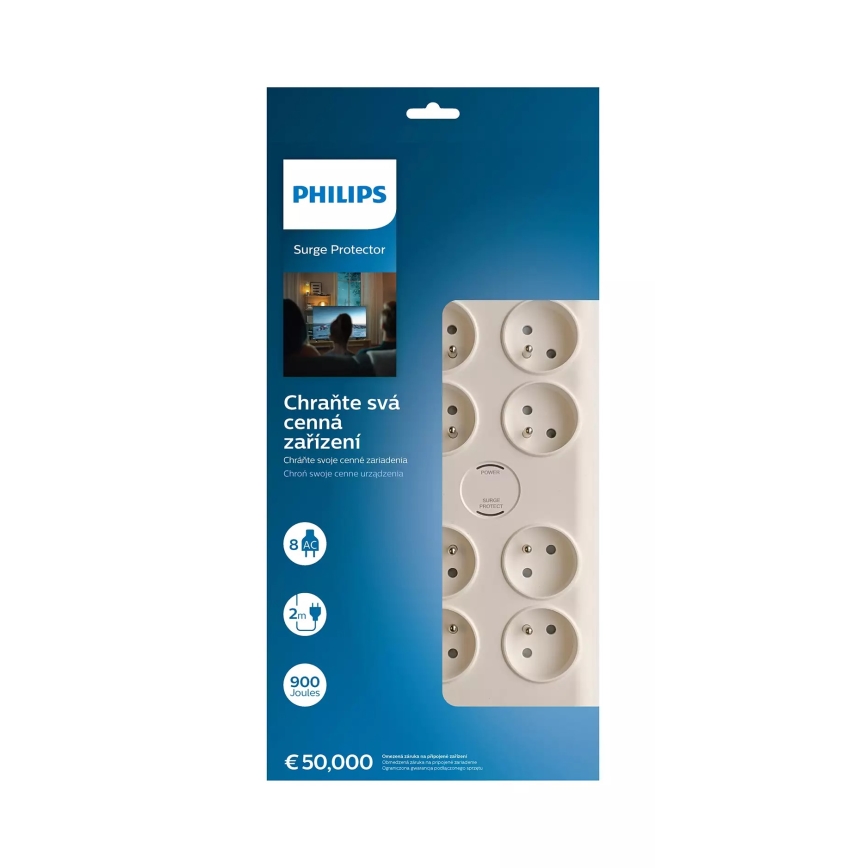 Philips SPN7080WA/60 - Přepěťová ochrana 8Z 2m bílá
