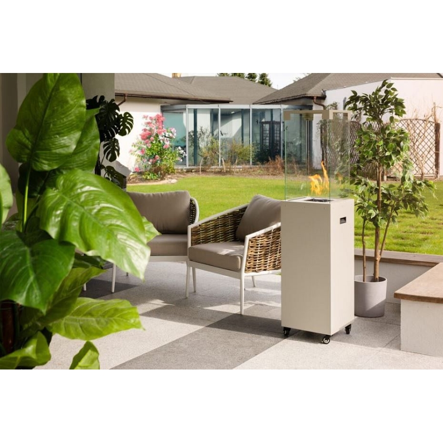 Planika - Venkovní plynový krb 142x36 cm 8kW 1xAAA bílá + ochranný kryt