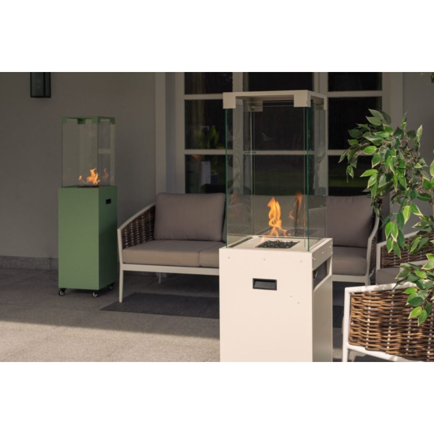Planika - Venkovní plynový krb 142x36 cm 8kW 1xAAA bílá + ochranný kryt