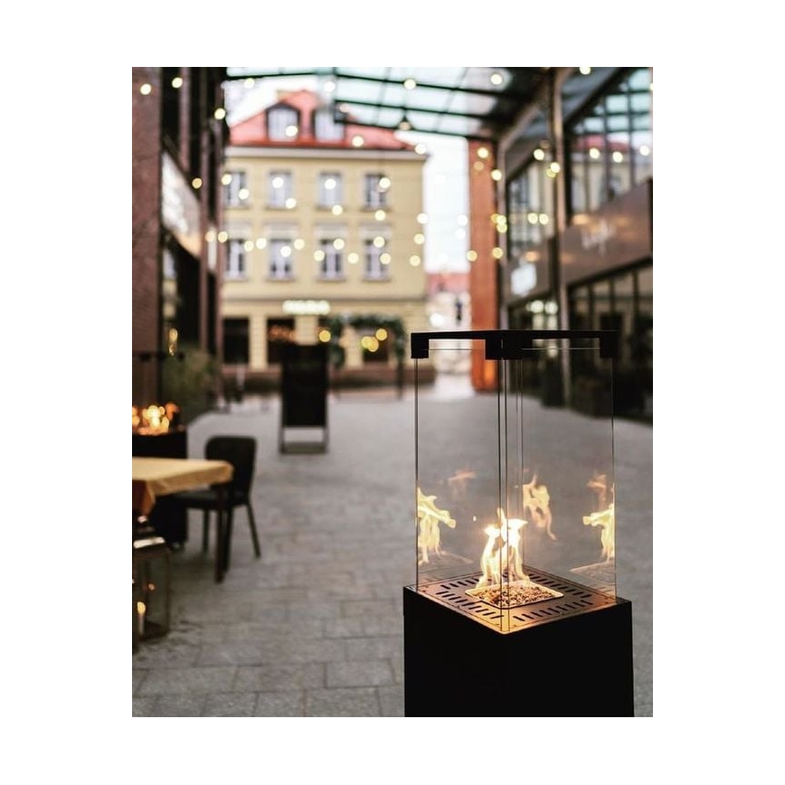 Planika - Venkovní plynový krb 142x36 cm 8kW 1xAAA černá + ochranný kryt