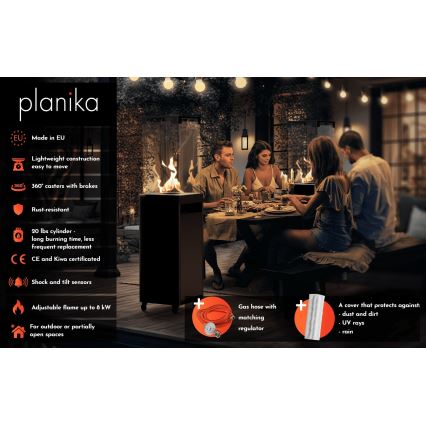 Planika - Venkovní plynový krb 142x36 cm 8kW šedá + ochranný kryt