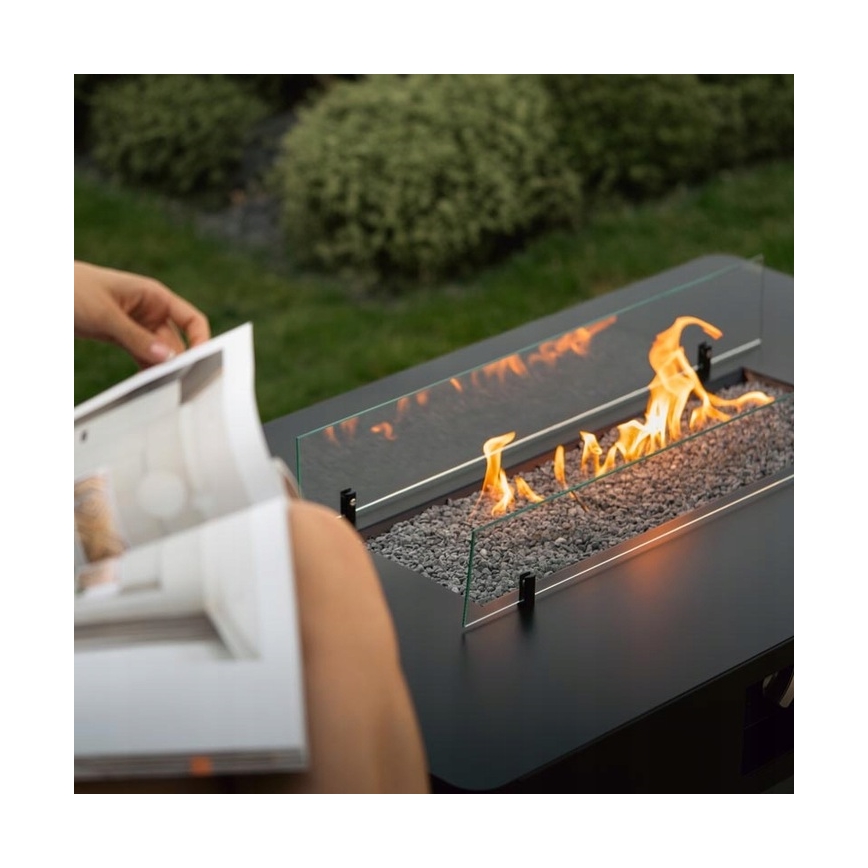 Planika - Venkovní plynový krb 46x106 cm 10kW černá + ochranný kryt