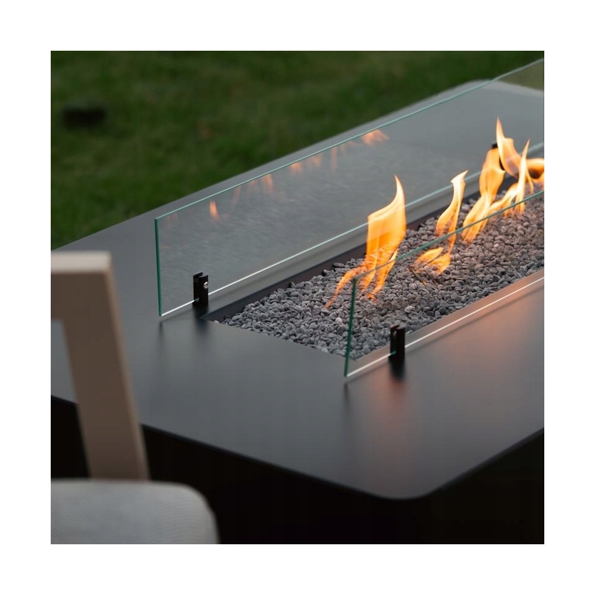 Planika - Venkovní plynový krb 46x106 cm 10kW černá + ochranný kryt
