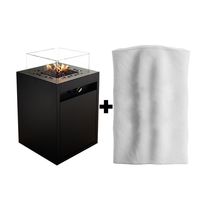 Planika - Venkovní plynový krb 79,7x48 cm 10kW černá + ochranný kryt