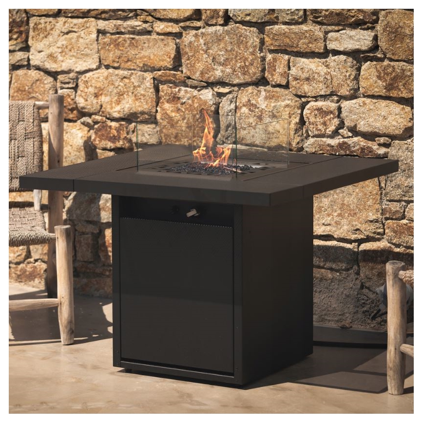 Planika - Venkovní plynový krb 79,7x90 cm 10kW 1xAAA černá + ochranný kryt