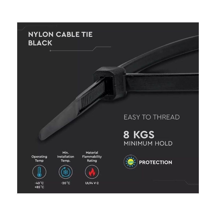 Plastové stahovací pásky 2,5x100mm 100ks černá