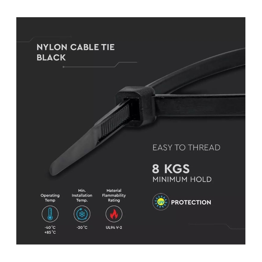 Plastové stahovací pásky 2,5x150mm 100ks černá