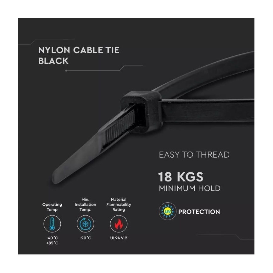 Plastové stahovací pásky 3,5x200mm 100ks černá