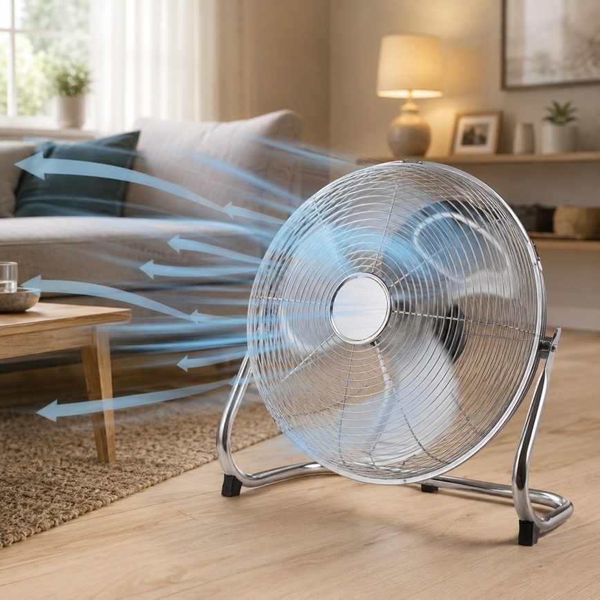 Podlahový ventilátor 140W/230V pr. 45 cm lesklý chrom