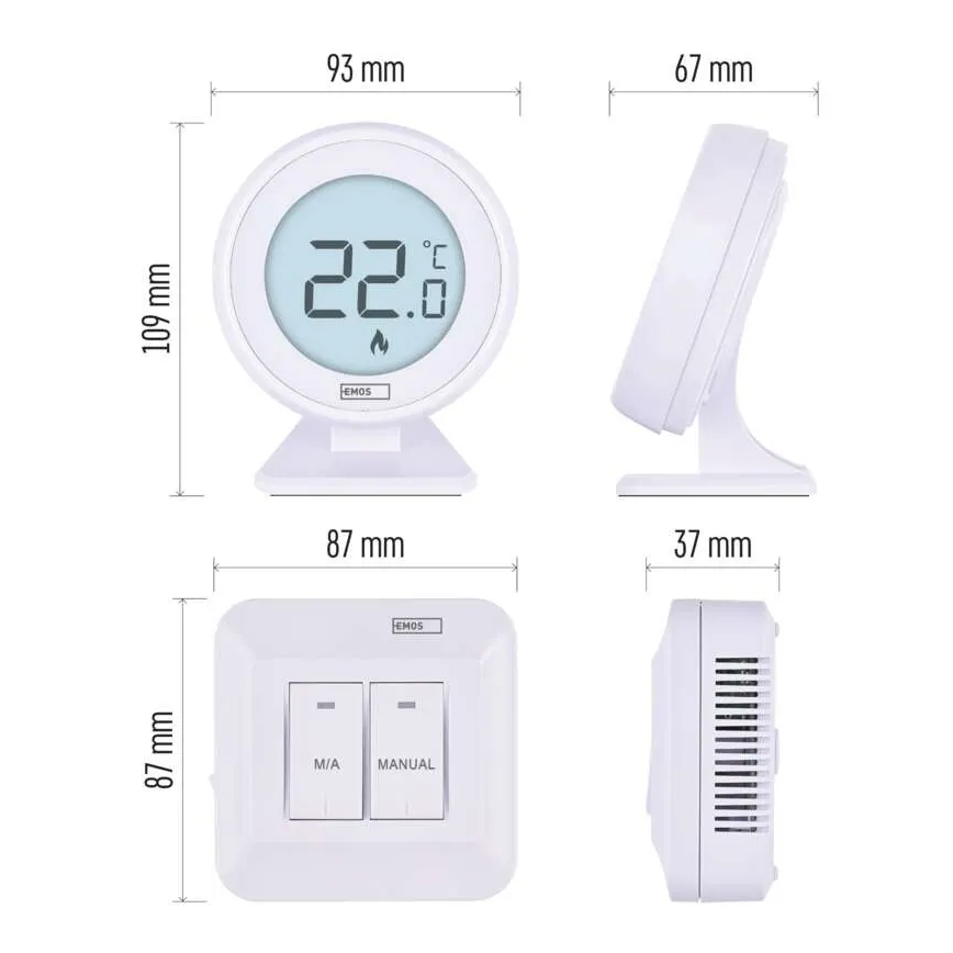Pokojový manuální bezdrátový termostat 230V/16A 2xAA bílá