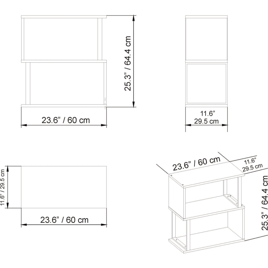 Policový díl LIMA 64x60 cm černá/hnědá