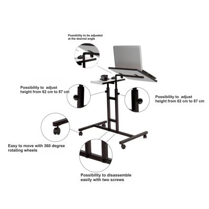 Polohovatelný stůl GLEN 87x60 cm bílá/černá