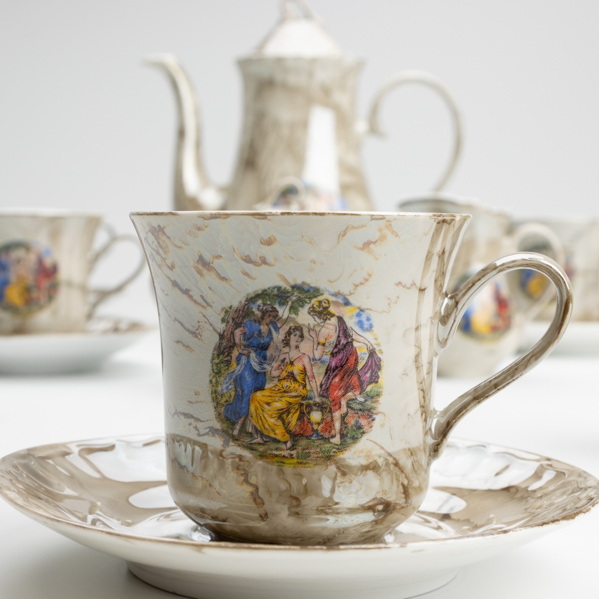 Porcelánová čajová sada mramor hnědá