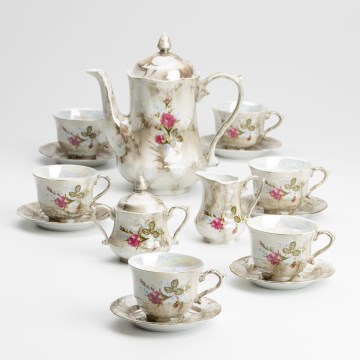 Porcelánová čajová sada mramor hnědá růže