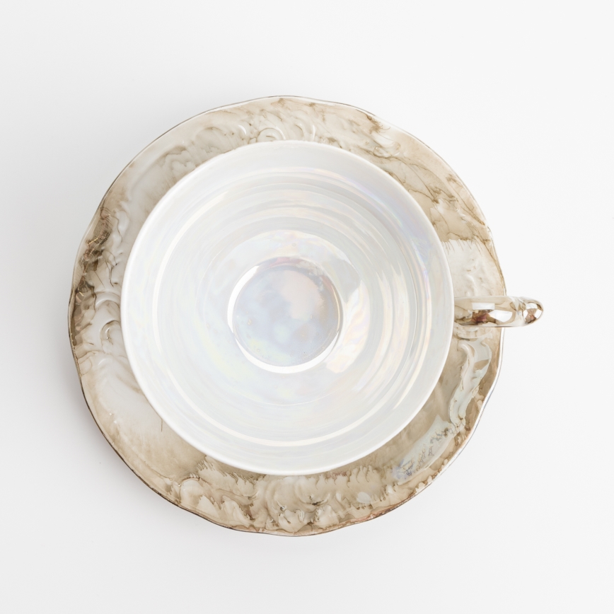 Porcelánová čajová sada mramor hnědá růže