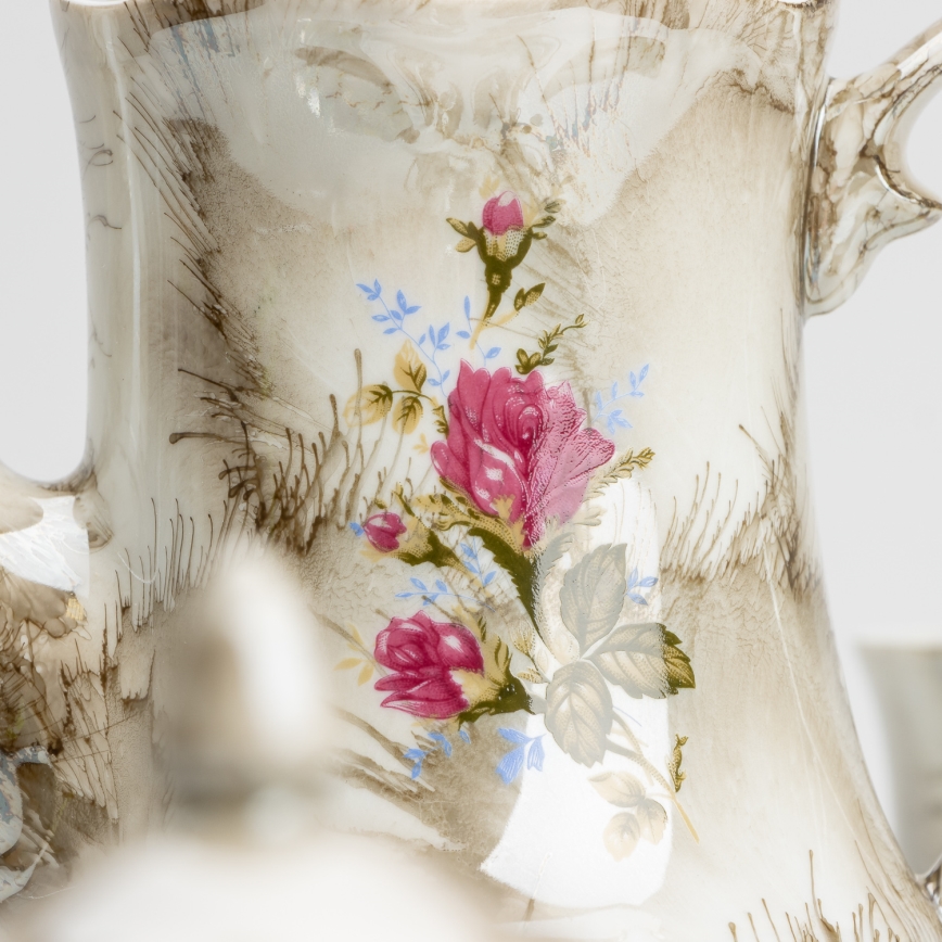 Porcelánová čajová sada mramor hnědá růže