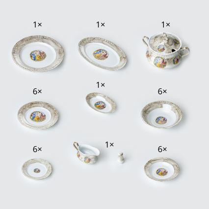 Porcelánová jídelní sada 26 kusů béžová/bílá s mramorovou úpravou